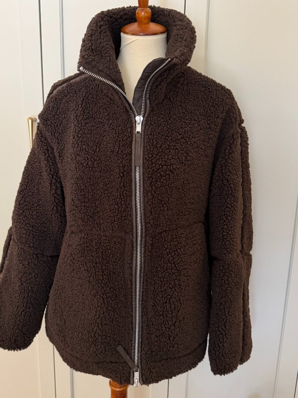 H&M Brown Teddy Sherpa Funnel Neck Zip Jacket Size S